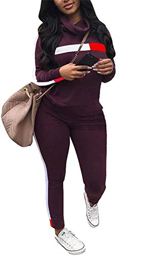 Women’s Sportwear Stripe Two Piece Outfits Long Sleeve Pullover Top Skinny Long Legging