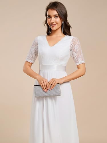 Image of Ever-Pretty Women's V Neck Lace Chiffon Half Sleeves A Line Hi-Lo Wedding Guest Dresses 04489