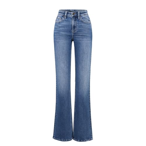 Mid Rise Bootcut Jeans for Women Trendy Stretch Wide Leg Pants Denim