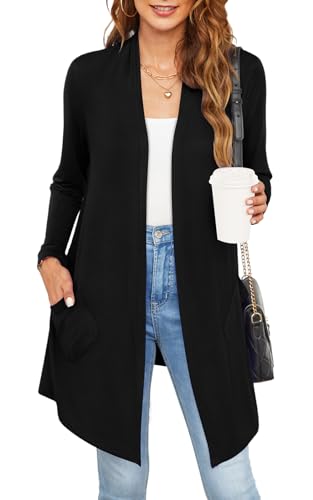 Womens Lightweight Summer Cardigan Casual Drape Soft Open Front Short Sleeve Cardigans with Pockets High Low Hem2