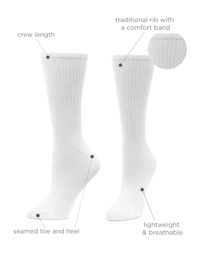 Image of HUE Women's Casual Ribbed Must-have Crew Lightweight Athletic Socks 3 Pair Pack