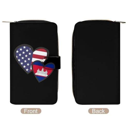 Interlocking Hearts U.S.A. Cambodia Flag Long Wallet for Women Men Purses Coin Pouch Credit Card Holder Organizer3