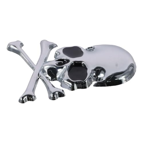 Image of BYOBYO 2Pcs Skull Crossbone Emblem Stickers Silver Skull Skeleton Car Emblem Badge 2.9x2.4inch 3D Logo Metal Badge Sticker Decals Skeleton Car Decorations