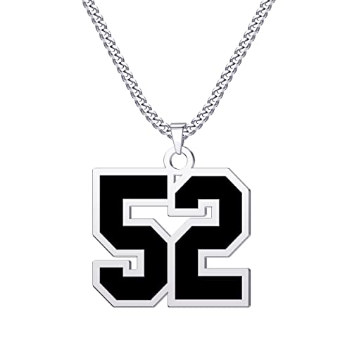 CaJoYo 52 Black Number Necklace for s Athletes Jersey Number Necklace Sports Basketball Baseball Football Soccer Charm Pendant Inspiration Jewelry Stainless Steel