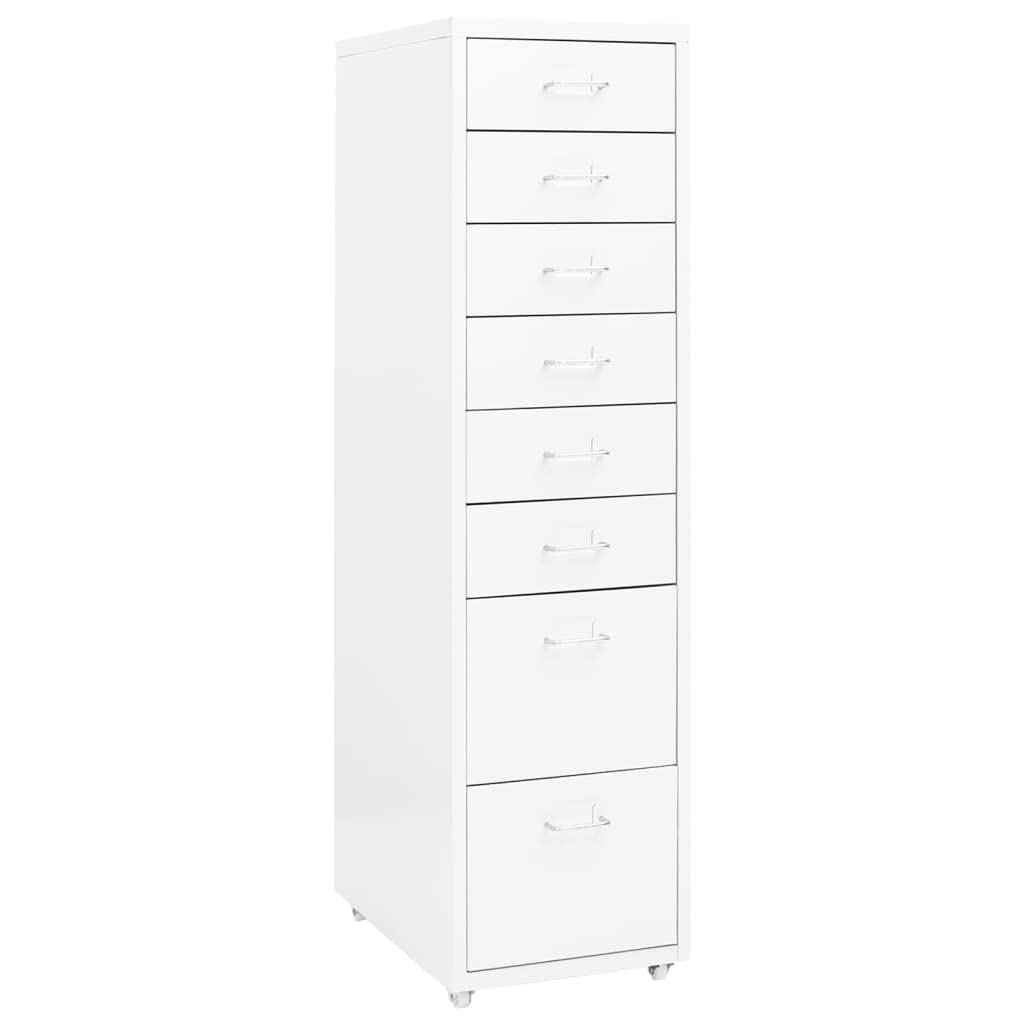 Armadietto con rotelle, bianco, in metallo, 28 x 41 x 109 cm, 8 cassetti, contenitore per ufficio, ufficio, casa, cancelleria, archiviazione, organizzazione, documenti, carta