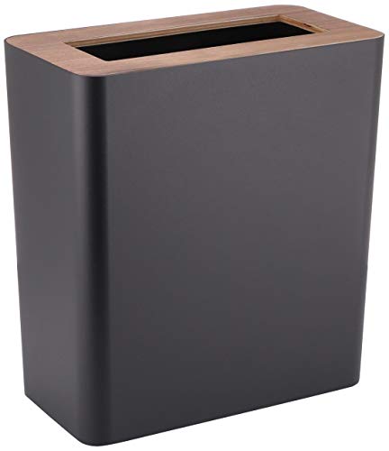 YAMAZAKI Rin' 3195 Papierkorb-Mülleimer für Wohnzimmer, Büro, Arbeitszimmer, Stahl, Holz, schwarz, L 28 x B 15 x H 30 cm - Image 6