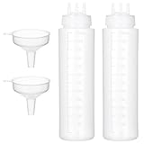 Uceoo 3 Hole Squeeze Bottle for Sauces, Plastic Squeeze Condiment Bottles Tomato Sauce Dispensers for Ketchup BBQ Dressing Paint Workshop Pancake Art Craft with 2 Funnels (22oz-2pcs)