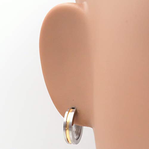 Steelmeup Stainless Steel Stripe Men Hoop Earrings 2-tone Gold Black Silver 16mm2
