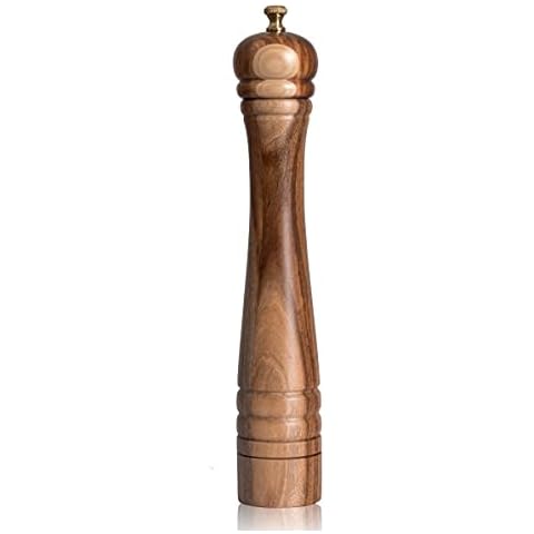 DeroTeno Pepper Mill, Pepper Grinder with Adjustable Stainless Steel Grinder, Acacia Wood, Height 30 cm Cover