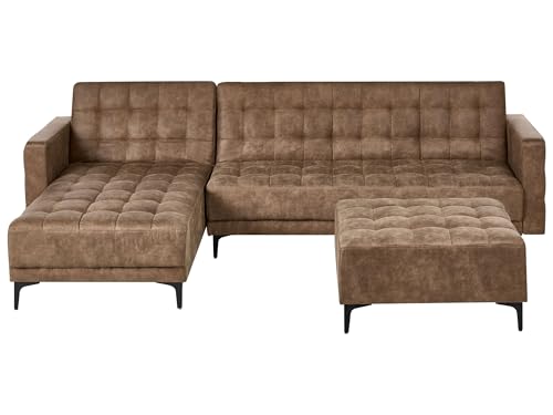Sofá Cama Modular en Forma de L tapizado de Piel sintética con otomana capitoné marrón Derecho Aberdeen