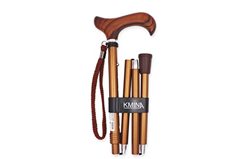 KMINA - Baston Plegable, Bastones para Caminar Ancianos, Baston Madera, Baston Plegable Mujer, Baston Plegable Hombre, Bastones Plegables, Baston con Puño de Madera, PRO Aluminio Plegable.
