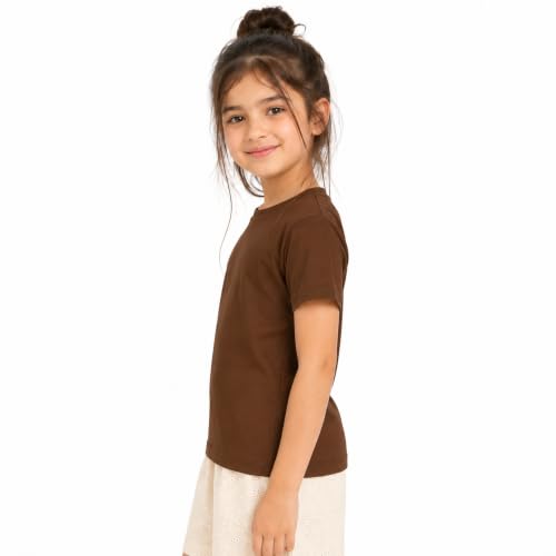 Image of Kids Round Neck Girls Tshirt | Short Sleeves | Natural Organic 100% Cotton Soft Comfortable Fabric | Plain Color Original Branded Half Sleeve | School t-Shirt for Girl Kid | Sleepwear Everyday Casual