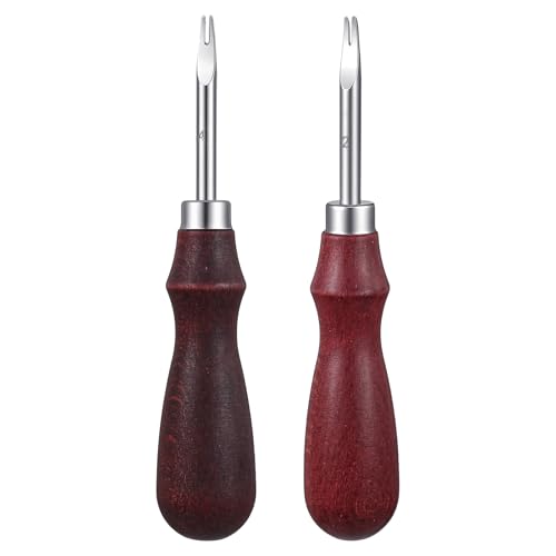 2 PCS Leather Edge Bevelers Skiving Beveler Tool Set Edge Cutting Trimmer Burnishing Tool with Wooden Handle Leather Craft Tools for DIY Leathercraft Working (1.2 mm 0.8 mm)(2# + 4#)