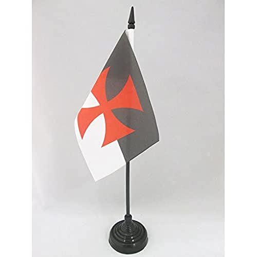 AZ FLAG - Drapeau De Table Templiers Baussant - 15x10 cm - Mini Drapeau De L'Ordre Du Temple De Bureau 100% Polyester Avec Hampe De 25cm Et Socle En Plastique...