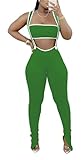 Casual Jumpsuits for Women Sexy y2k Crop Tops Pants Sets Vacation Outfits Deep Green XL