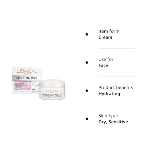 L'Oreal Skin Expert L'Oreal Paris Triple Active Day Moisturiser Dry and Sensitive Skin 50 ml, mix, (Pack of 1) - Image 4