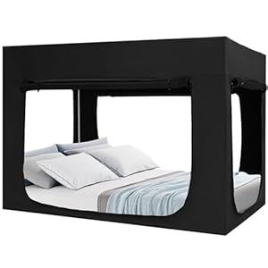 Quinnsus Bed Tent Bed Canopy Queen Size Tents for Adult and Kids – Portable Sleeping Bed Tents 80% Blackout with 4 Doors Breathable Private Space Tents(Mattress Not Included)