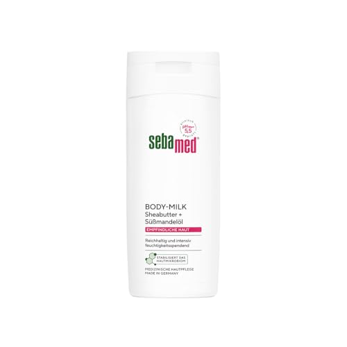 Sebamed Body-Milk 200 ml, mit Sheabutter und Süßmandelöl, reichhaltig und intensiv feuchtigkeitsspendend, für empfindliche und trockene Haut, mehr Glätte und Geschmeidigkeit