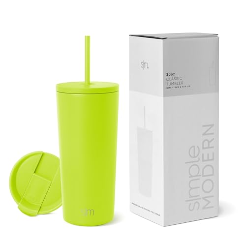 Image of Simple Modern Insulated Tumbler with Lid and Straw | Iced Coffee Cup Reusable Stainless Steel Water Bottle Travel Mug | Gifts for Women Men Her Him | Classic Collection | 20oz | Green Apple