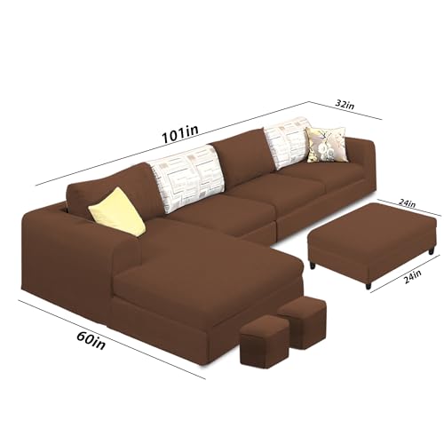 Image of Koza LHS 8 Seater L Shape Sofa Set with Center Table for Living Room (Brown Fabric) Premium Fabric Sofa