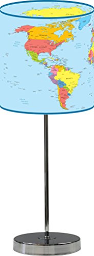 Lamppix 10 Inch Table Desk Lamp Shade World Map Includes Decorative Chrome 15 Inch Stand cover