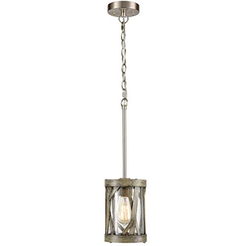 Glass Shade Pendant Lighting Farmhouse Pendant Light Kitchen Island Rustic Wood Grain Finish Lighting Fixtures Ceiling Hanging