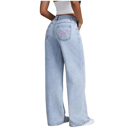 Baggy Jeans for Girls Cute Wide Leg Bow High Elastic Waisted Denim Pants Y2K Skater Tween Girl Clothes Streetwear