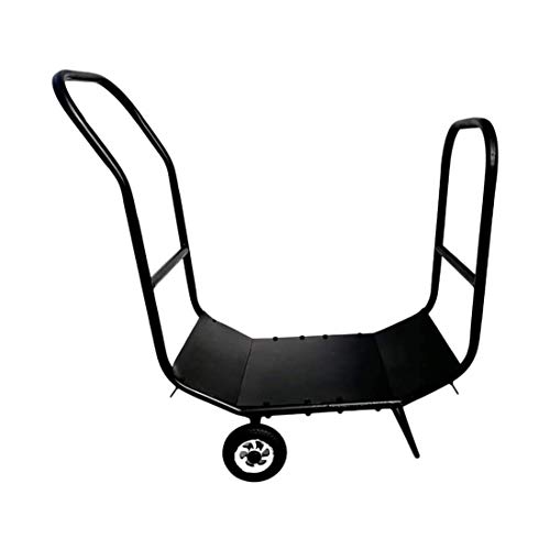 Soporte para leña, carrito de leña, para exteriores o interiores, con rueda rodante, color negro, 76,5 x 35 x 77 cm