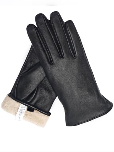 Knuffnee Damen Winter Lederhandschuhe Warme Gefüttert Handschuhe Autofahren Handschuhe Schwarz M