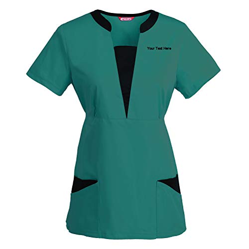 Personalized Customizable Embroidered Women's Scrub Top Teal Blue