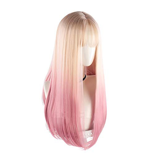Meat Powder Gradient Peach Pink Long Straight Synthetic Hair Natural Lolita Japanese Cosplay Party Sweet Wigs