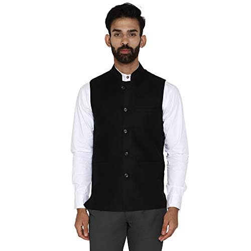 Men's Solid Black Tweed Bandhgala Ethnic Nehru Jacket-picture-32