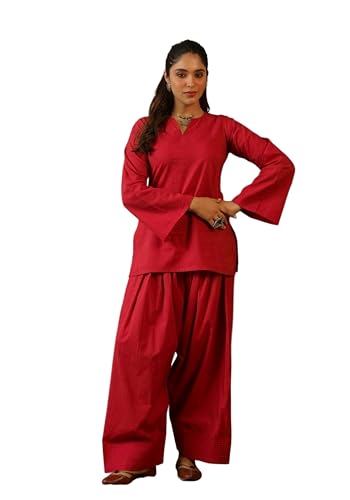 Image of REAM Women's Cotton Sleeveless Kurti and Farshi Salwar Set, Black, Ethnic Wear, Casual and Festive