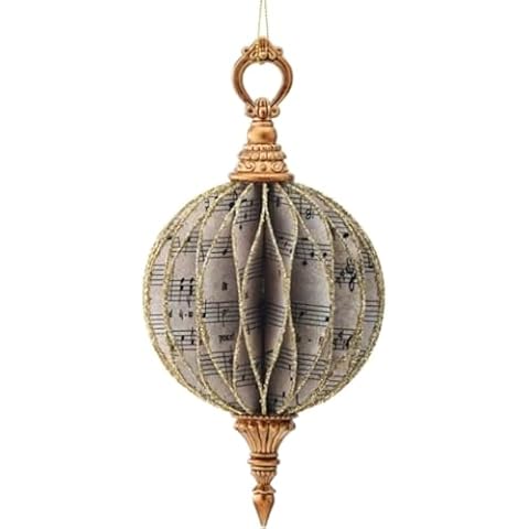 The Bridge Collection 7.75" Gold Sheet Music Finial Ornament - Musical Notes Christmas Ornament Gift for Musicians, Pianists & Music Teachers Cover
