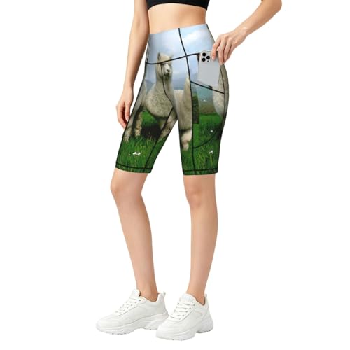Short de yoga imprimé alpaga pour femme avec poches et taille haute