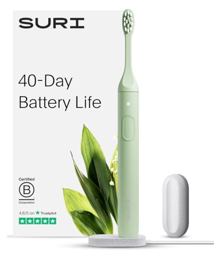 SURI Electric Toothbrush - Award-Winning Sustainable Electric Toothbrushes Adults, Slim Sonic Toothbrush & Accessories, 40+ Day Battery, Travel Toothbrush. Certified B Corp