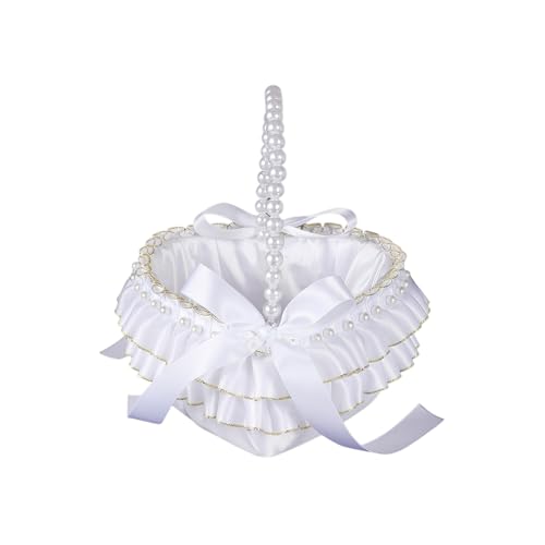 Rulbelok Elegante cesta de novia con detalles de perlas para niñas de flores, recepciones de boda y cesta de flores de aniversario