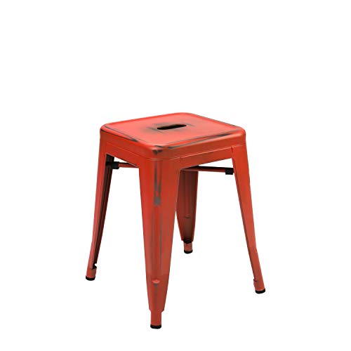 Vaukura Taburete Bajo Tolix - Taburete Industrial Metálico Vintage (Rojo)