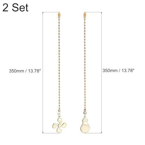Image of uxcell 13 Inch Ceiling Fan Pull Chain Extender Sets, 4 Pcs Beaded Ball Fan Pull Chain with Decorative Light Bulb and Fan Cord for Ceiling Light Lamp Fan, Gold
