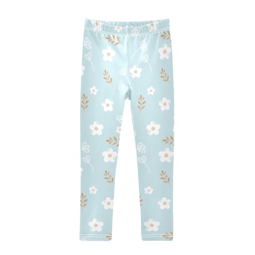 Daisy Flower Gold Branches Girls Leggings,Workout Leggings for Girls Toddler Athletic Leggings Size for 3-10T