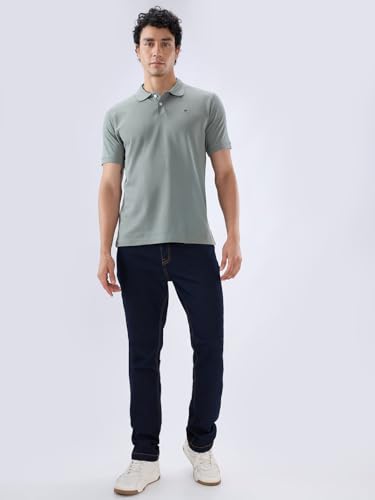 Image of Raymond Men Slim Fit Solid Pattern Pure Cotton Half Sleeve Polo Neck Casual T-Shirt