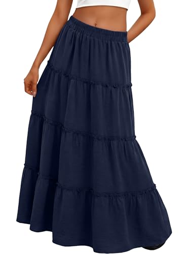 Lepunuo Women Ruffle Maxi Skirt Deep Pockets High Waist Travel
