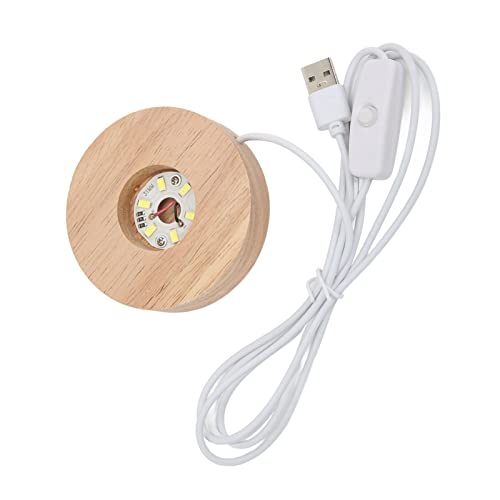Base per lampada a LED, interfaccia USB e base in legno per lampada sferica rettangolare e sferica, elegante base per lampada durevole (base di luce bianca)