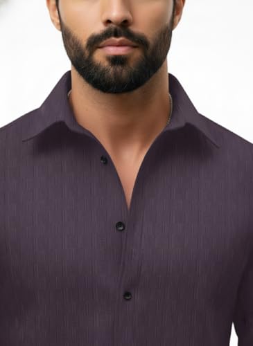 Image of Amazon Brand - INKAST Men's Regular Fit Button Down Dress Shirts Textured Long Sleeve Casual Hawaiian Shirt