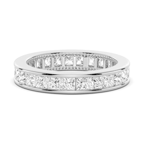 MSBLUE 2.5CT Princess Cut Moissanite Wedding Eternity Band Ring, 14K White Gold Vermeil, Rhodium Finish