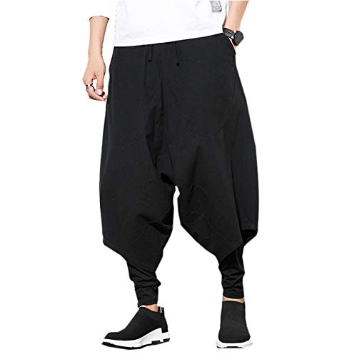PRIJOUHE Men's Harem Pants, Baggy Wide Leg Hip Hop Pants, Cotton