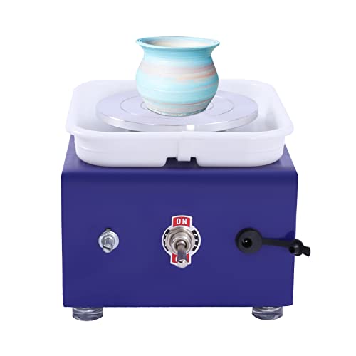 HPDTZ Mini-Keramikradmaschine, Elektrische Töpferscheibe Keramik Rad Maschine Drehscheibe 2000RPM Mit abnehmbarem ABS-Becken, 10cm Keramikteller für Keramikarbeiten Keramik Clay Art Craft (Blau)