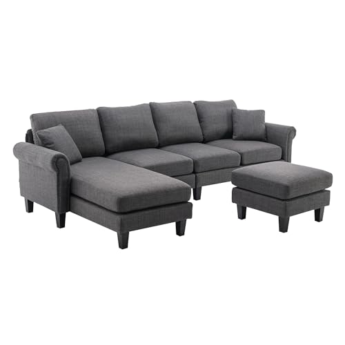 Image of Nathan 6 Seater L Shape Sofa with Centre Table | 6 Seater Sofa Set for Living Room | Premium Sofas Set with Centre Table| l Shaped (Nathan Darkgrey, LHS)