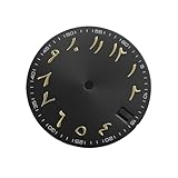 Taille du cadran : 28,5 mm Saharuse Cadrans de Montre à Chiffres Arabes 28.5mm, Noir, Argent, Bleu, Vert, Rose, Ciel, adaptés au Mouvement Automatique NH35 /NH36/4R/7S, 1 pièce(Black Gold)