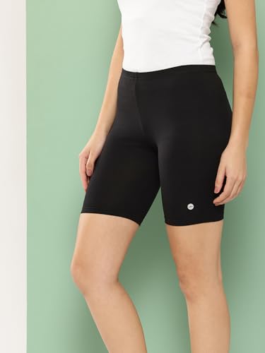 Image of LEADING LADY Women's Solid Cotton Mid Rise Shorts | Skinny fit Short for Workout, Yoga, Gym & Running Shorties (Pack of 3)